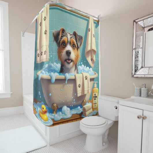 オーストラリアのテリアだらけ眠いおもしろいかわいい シャワーカーテン (インサイチュ)