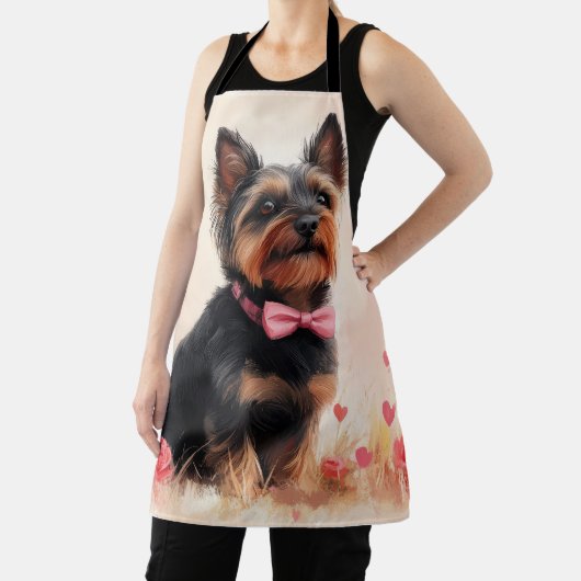 オーストラリアのテリアとバラ – バレンタインデー エプロン (インサイチュ)