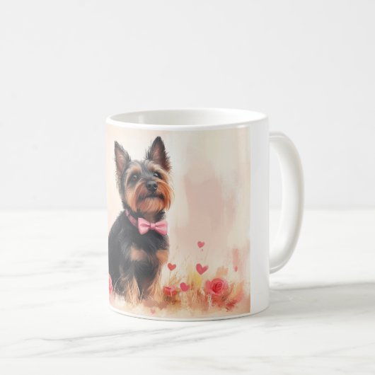 オーストラリアのテリアとバラ – バレンタインデー コーヒーマグカップ (正面右)