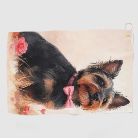 オーストラリアのテリアとバラ – バレンタインデー ゴルフタオル (横)