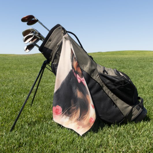 オーストラリアのテリアとバラ – バレンタインデー ゴルフタオル (グリーン)