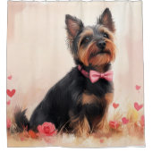 オーストラリアのテリアとバラ – バレンタインデー シャワーカーテン (正面)