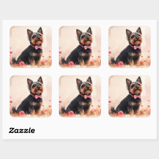 オーストラリアのテリアとバラ – バレンタインデー スクエアシール (シート)