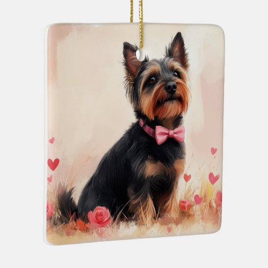 オーストラリアのテリアとバラ – バレンタインデー セラミックオーナメント (右)
