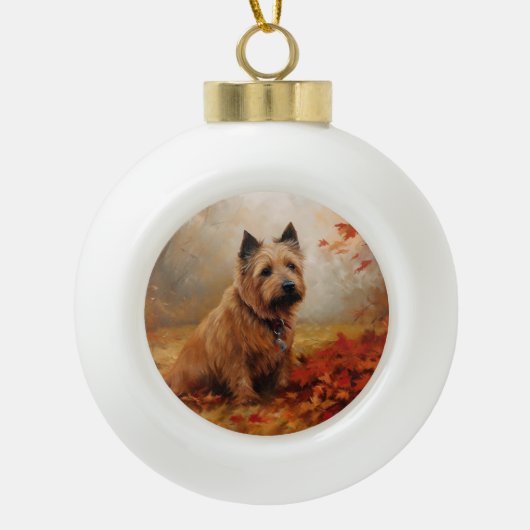オーストラリアのテリアイン紅葉秋インスパイア セラミックボールオーナメント (正面)