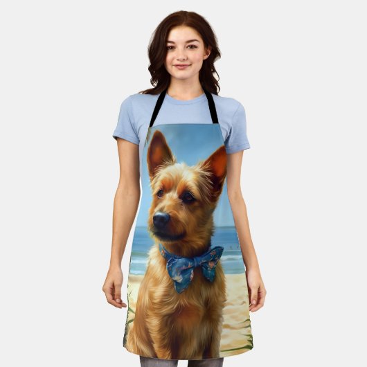 オーストラリアのテリアオンビーチ犬の恋人の夏のギフト エプロン (着用した状態)