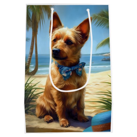 オーストラリアのテリアオンビーチ犬の恋人の夏のギフト ミディアムペーパーバッグ (裏面)