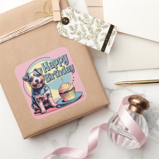 オーストラリアのテリアカラフル犬 スクエアシール (ギフト)