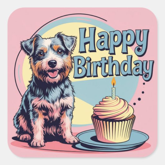 オーストラリアのテリアカラフル犬 スクエアシール (正面)