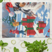 オーストラリアのテリアクリスマスフェスティバルスノーシーン キッチンタオル (折り畳み)