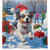 オーストラリアのテリアクリスマスフェスティバルスノーシーン シャワーカーテン (正面)