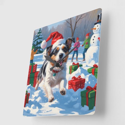 オーストラリアのテリアクリスマスフェスティバルスノーシーン スクエア壁時計 (傾斜)