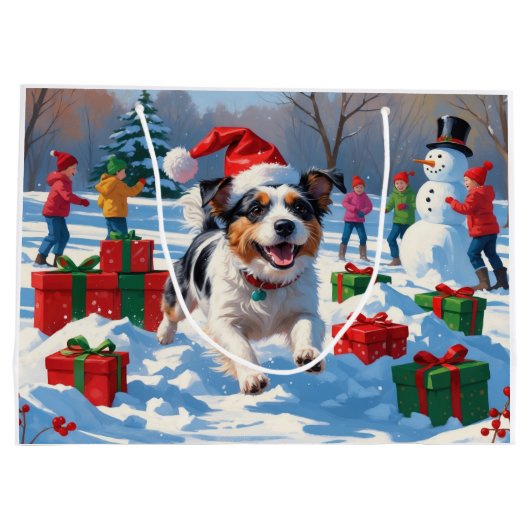 オーストラリアのテリアクリスマスフェスティバルスノーシーン ラージペーパーバッグ (裏面)