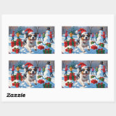 オーストラリアのテリアクリスマスフェスティバルスノーシーン 長方形シール (シート)