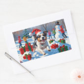 オーストラリアのテリアクリスマスフェスティバルスノーシーン 長方形シール (封筒)