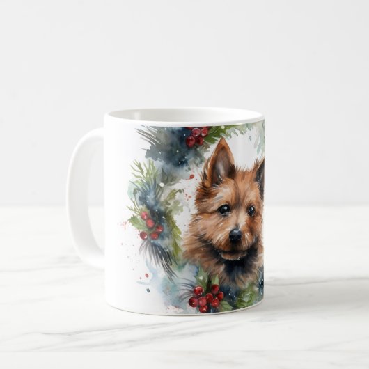 オーストラリアのテリアクリスマスリースフェスティバルカップ コーヒーマグカップ (正面左)