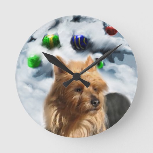 オーストラリアのテリアクリスマス ラウンド壁時計 (正面)