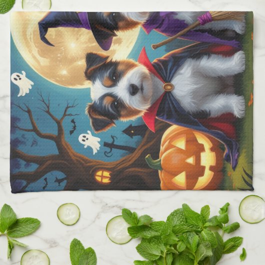 オーストラリアのテリアドッグスパンプキンハロウィンおもしろい キッチンタオル (折り畳み)