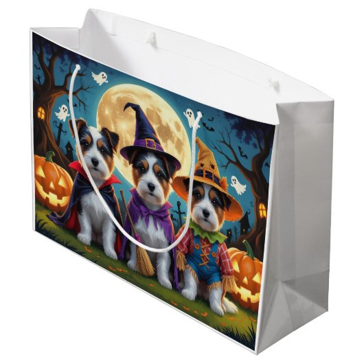 オーストラリアのテリアドッグスパンプキンハロウィンおもしろい ラージペーパーバッグ (裏面アングル)
