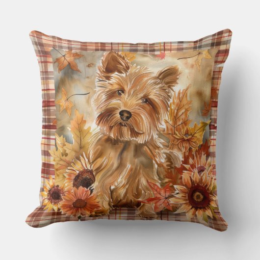 オーストラリアのテリアドッグ秋ウオーターカラーフラワー クッション (正面)