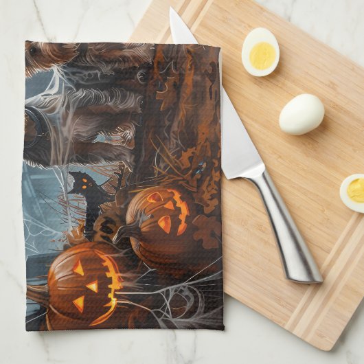 オーストラリアのテリアハロウィーンナイトドギー喜び キッチンタオル (四つ折り)