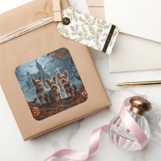 オーストラリアのテリアハロウィーンナイトドギー喜び スクエアシール (ギフト)