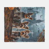 オーストラリアのテリアハロウィーンナイトドギー喜び フリースブランケット (正面(横))