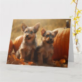 オーストラリアのテリアパピー秋の喜びカボチャ カード (黄色い花)