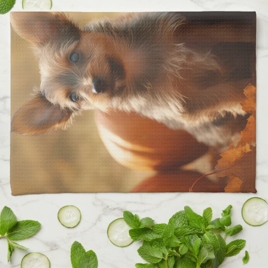 オーストラリアのテリアパピー秋の喜びカボチャ キッチンタオル (折り畳み)