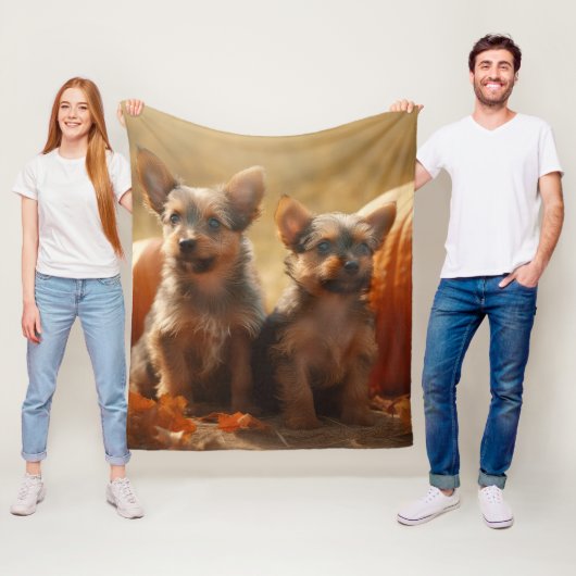 オーストラリアのテリアパピー秋の喜びカボチャ フリースブランケット (インサイチュ)