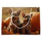 オーストラリアのテリアパピー秋の喜びカボチャ ラージペーパーバッグ (正面)