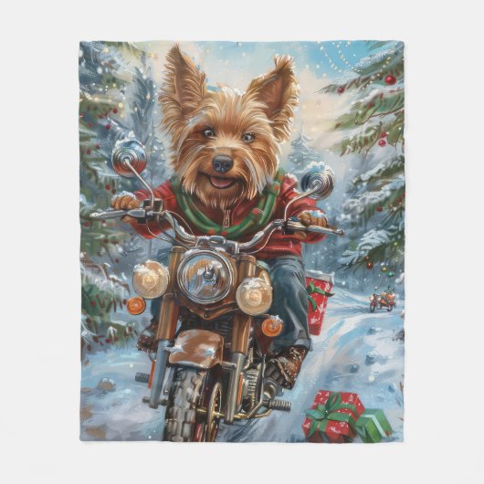 オーストラリアのテリアライディングオートバイクリスマス フリースブランケット (正面)