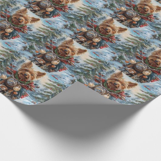 オーストラリアのテリアライディングオートバイクリスマス ラッピングペーパー (角)