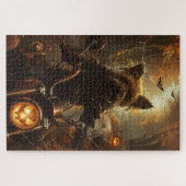 オーストラリアのテリアライディングオートバイハロウィーン ジグソーパズル (横)