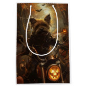 オーストラリアのテリアライディングオートバイハロウィーン ミディアムペーパーバッグ (正面)