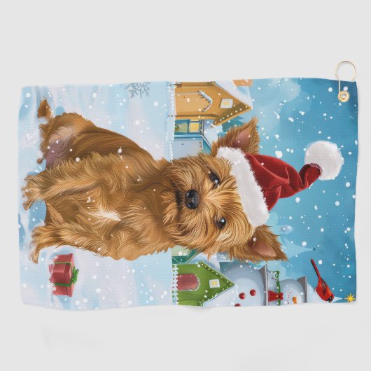 オーストラリアのテリア冬のワンダーランドクリスマス ゴルフタオル (横)