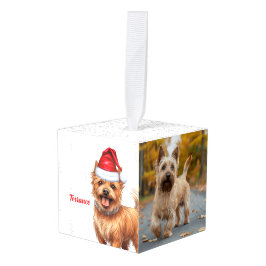 オーストラリアのテリア犬の2つの写真クリスマスホリデー キューブオーナメント