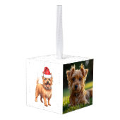 オーストラリアのテリア犬の2つの写真クリスマスホリデー キューブオーナメント (裏面アングル)