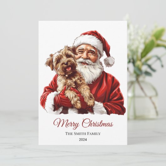 オーストラリアのテリア犬サンタクロースのクリスマス シーズンカード (スタンド正面)