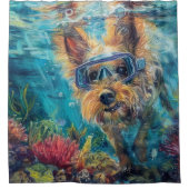 オーストラリアのテリア犬スキューバダイビング水中 シャワーカーテン (正面)