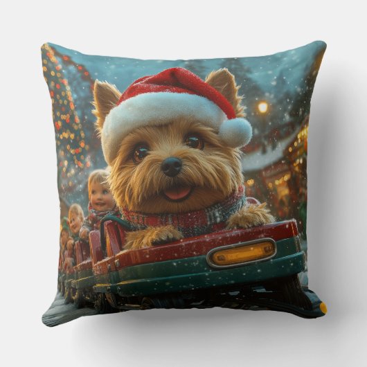 オーストラリアのテリア犬ローラーコースターのクリスマス クッション (裏面)