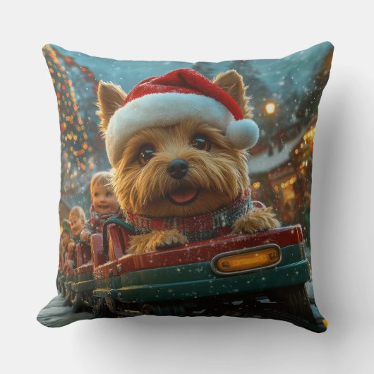 オーストラリアのテリア犬ローラーコースターのクリスマス クッション (正面)