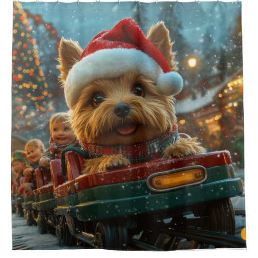 オーストラリアのテリア犬ローラーコースターのクリスマス シャワーカーテン (正面)