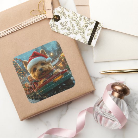 オーストラリアのテリア犬ローラーコースターのクリスマス スクエアシール (ギフト)