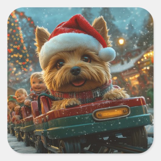 オーストラリアのテリア犬ローラーコースターのクリスマス スクエアシール (正面)