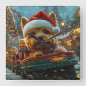 オーストラリアのテリア犬ローラーコースターのクリスマス スクエア壁時計 (正面)