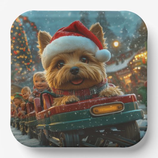 オーストラリアのテリア犬ローラーコースターのクリスマス ペーパープレート (正面)