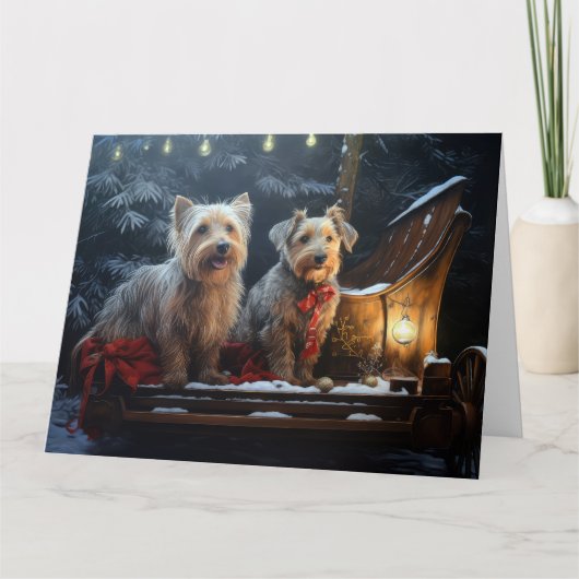 オーストラリアのテリア雪そりのクリスマスデコール カード (正面)