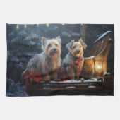 オーストラリアのテリア雪そりのクリスマスデコール キッチンタオル (横)