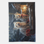 オーストラリアのテリア雪そりのクリスマスデコール キッチンタオル (縦)